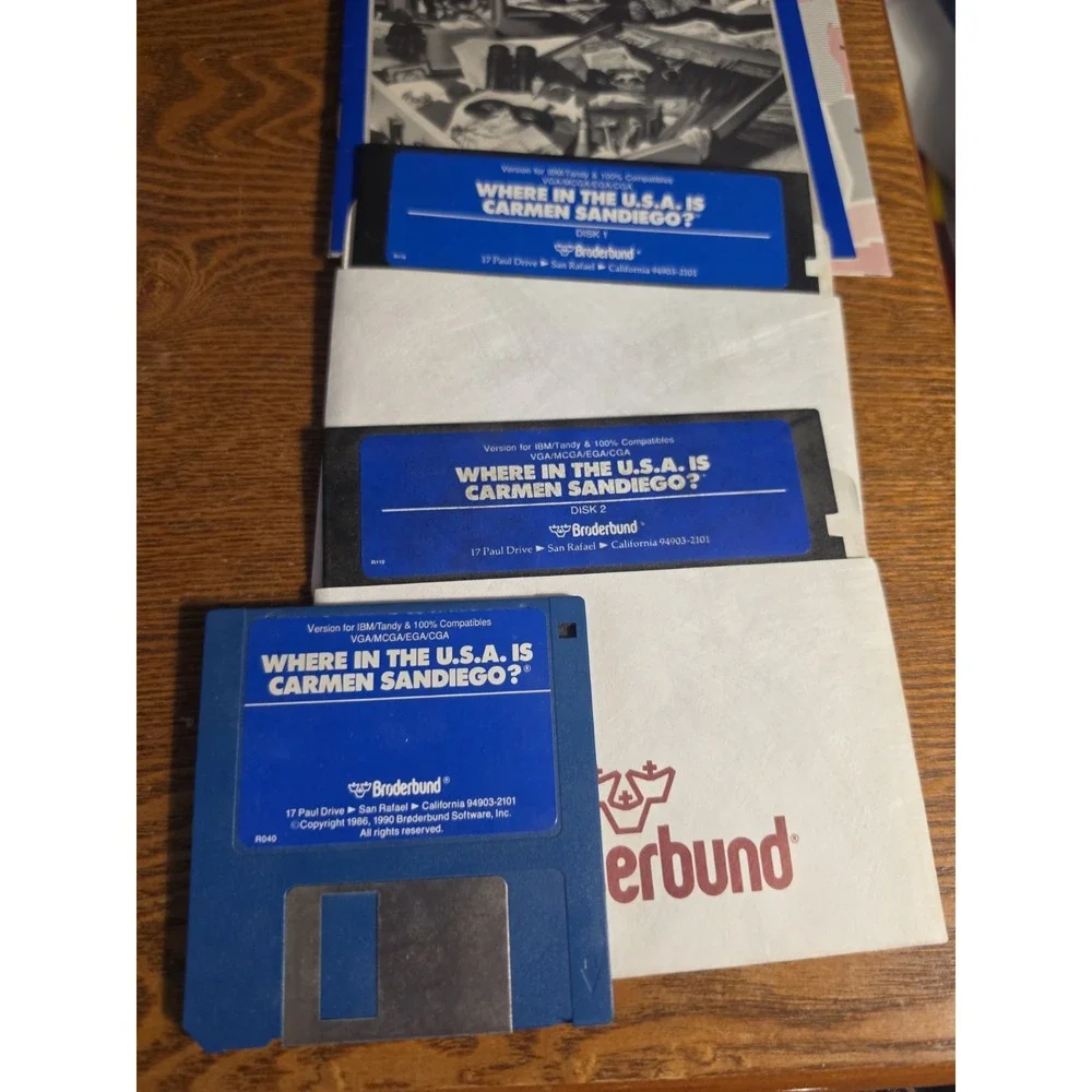Where in the USA is Carmen Sandiego? PC game 1989 Broderbund Fodors IBM Tandy